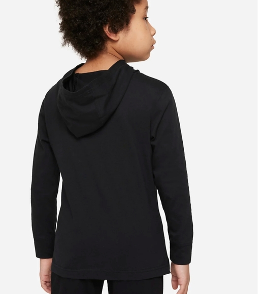 Nike Camo Swoosh Little Boys Black Long Sleeve Hooded Logo Tee Shirt M 5-6yrs - Picture 2 of 10